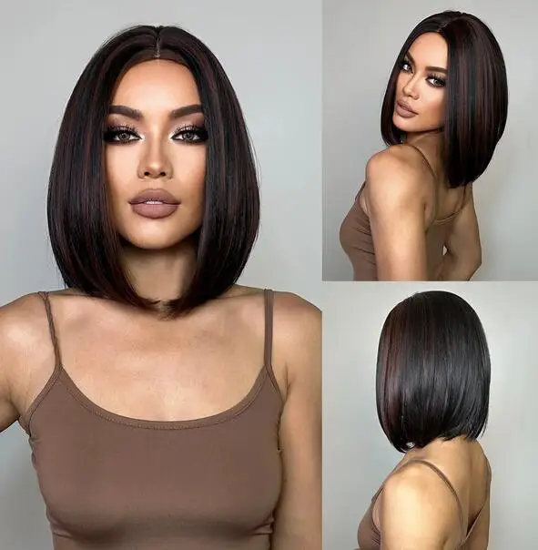 

Women's synthetic wig black paired with brown