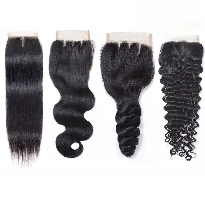 4x4 Lace Closure Straight Body Water Deep Curly Brazilian Virgin Human Hair 13x4 Transparent Swiss Lace Frontal Pre-Plucked