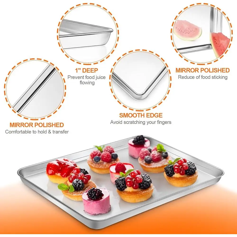 مجموعة ألواح خبز من الفولاذ المقاوم للصدأ مكونة من 12 ورقة كوكي وصينية فرن ومقلاة جيلي غير لاصقة وآمنة للاستخدام في غسالة الأطباق ومقاومة للحرارة