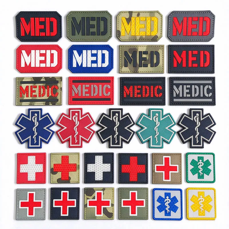 IR-reflektierender Notfall-Rettungs-Lebensstern, Medizinisches Kreuz, MED, Erste-Hilfe-Moralabzeichen, taktischer Aufnäher mit Klettverschluss für Rucksack-Applikation
