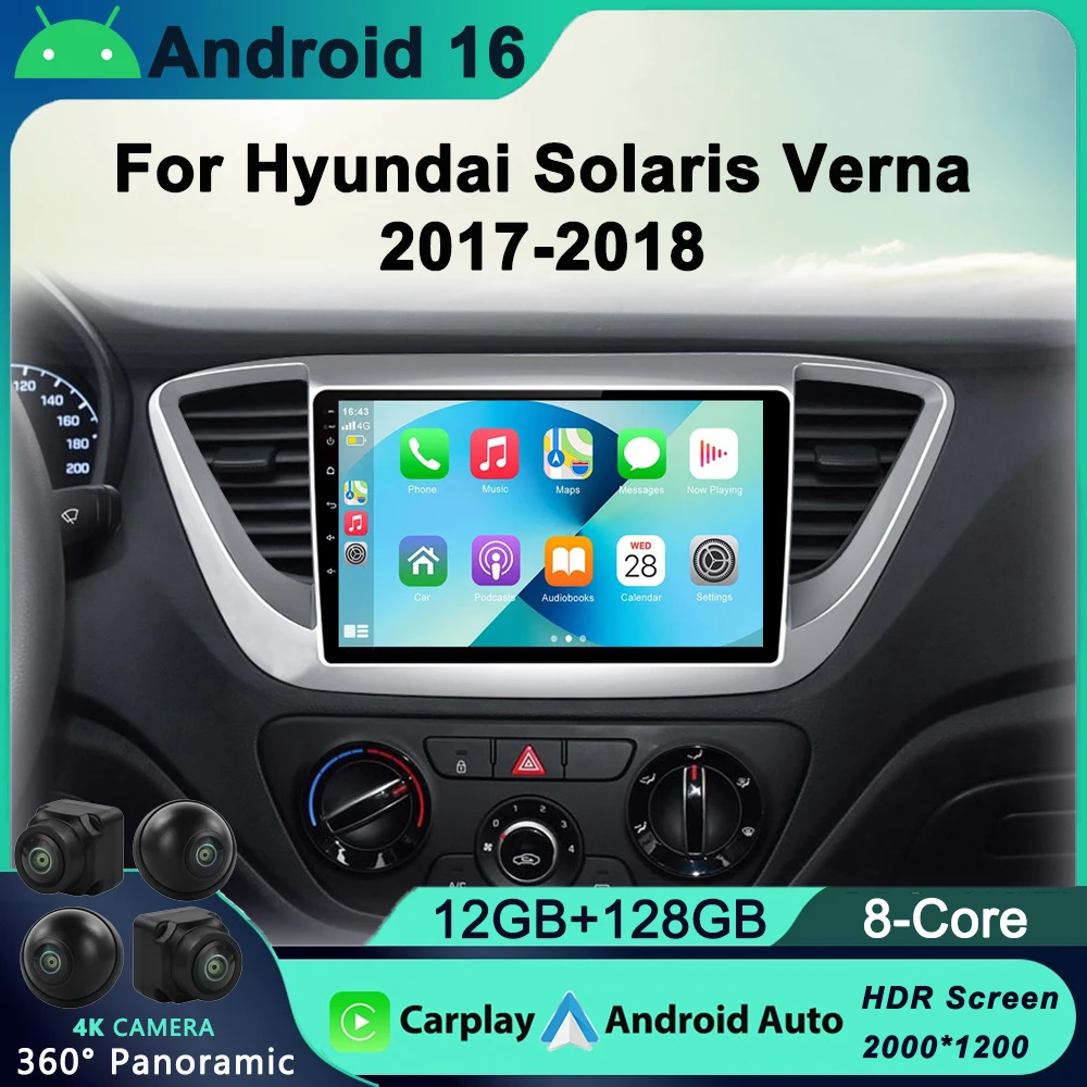 

Android 16 Carplay Car Radio for Hyundai Solaris 2 2017 2018-2020 multimedia player GPS Navigation 2din autoradio 8core 8G+128G