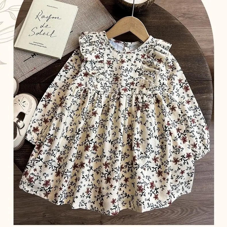 

Girls Dress Spring New fashion Long Sleeve Round Neck Baby Princess Skirt Girl Floral