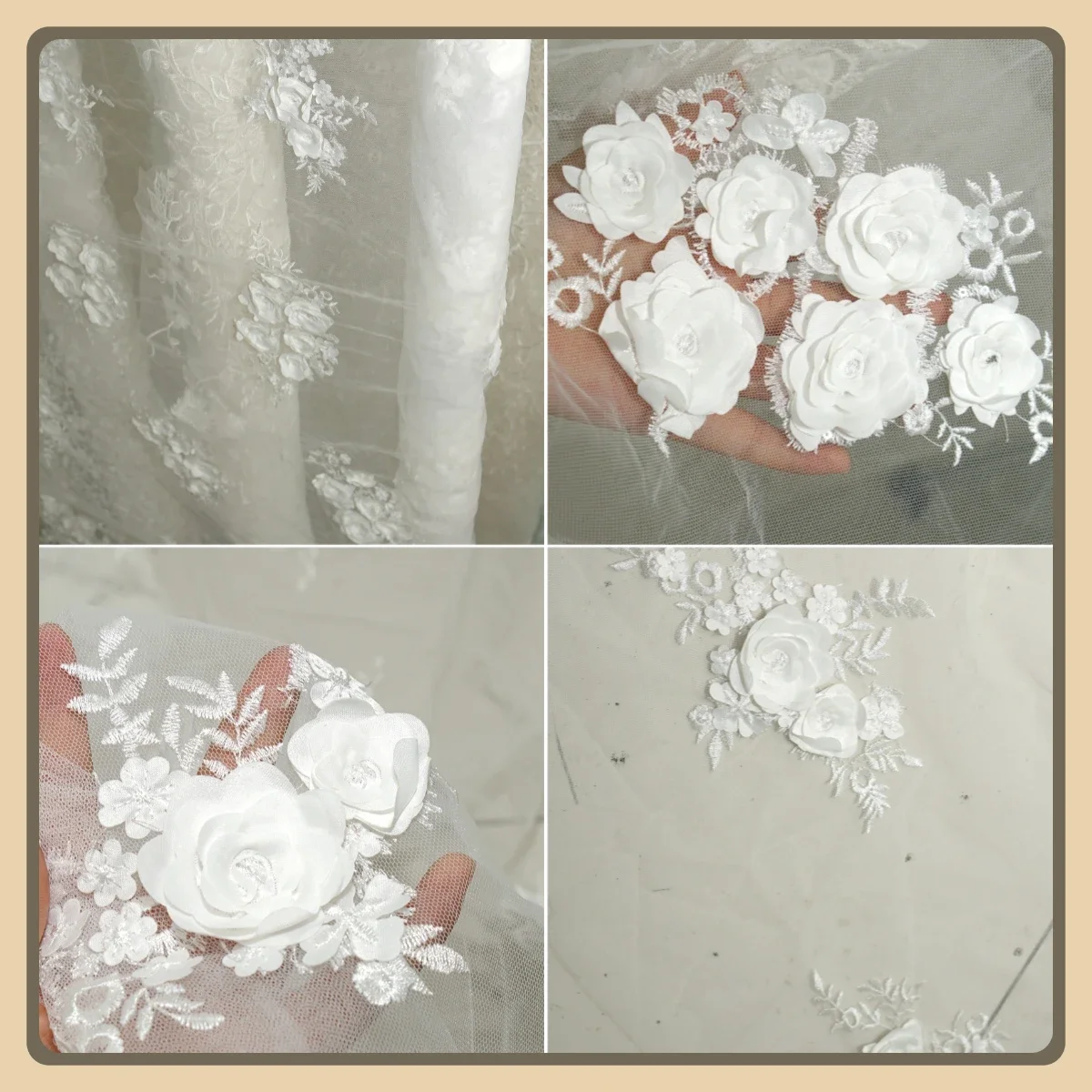 3D Flower Lace Embroidered Tulle Fabric Sheer Lightweight Mesh For Bridal Veils Dress Embellishments And DIY Decoration