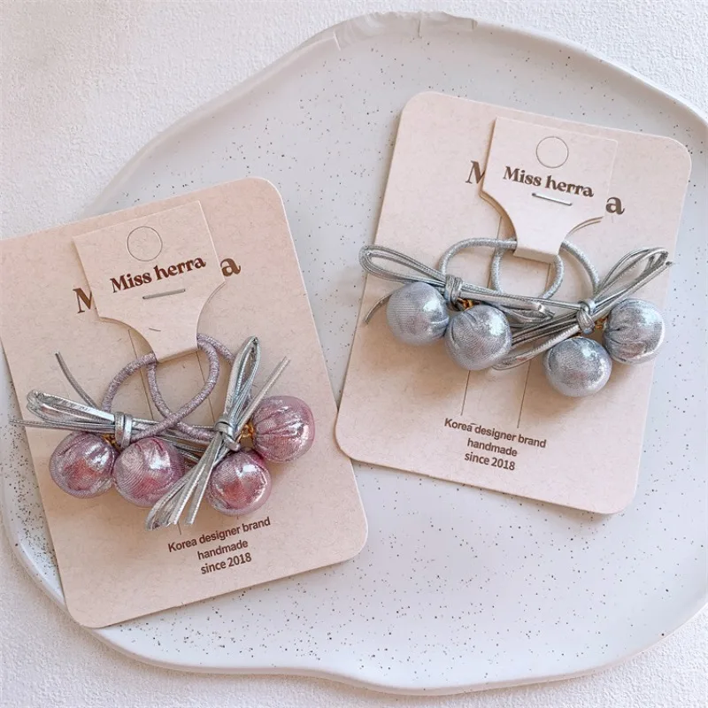 

Cute Silver Sparkle Ball Bow Hair Elastics for Girls Soft Stretchy No Damage Glittery Non Slip Baby Hair Accessories Daily Use