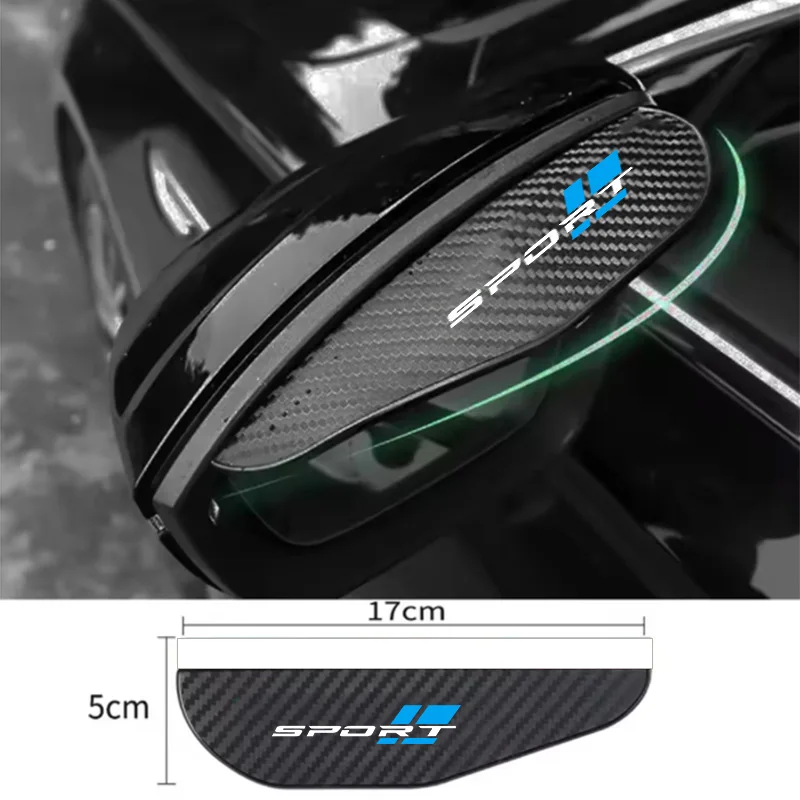4 Square Blue Sports Car Rearview Mirror Rain Shields with Carbon Fiber Pattern, Rainproof Reflectors, Widened and Enlarged