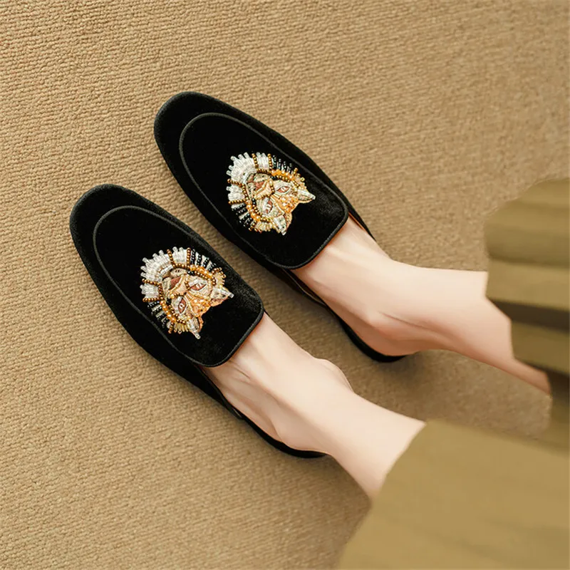 New Chinese Style Embroidery Women Pumps Spring Summer Woman Shoes Fashion Mules Slippers Shoes for Women Zapatos Mujer Green