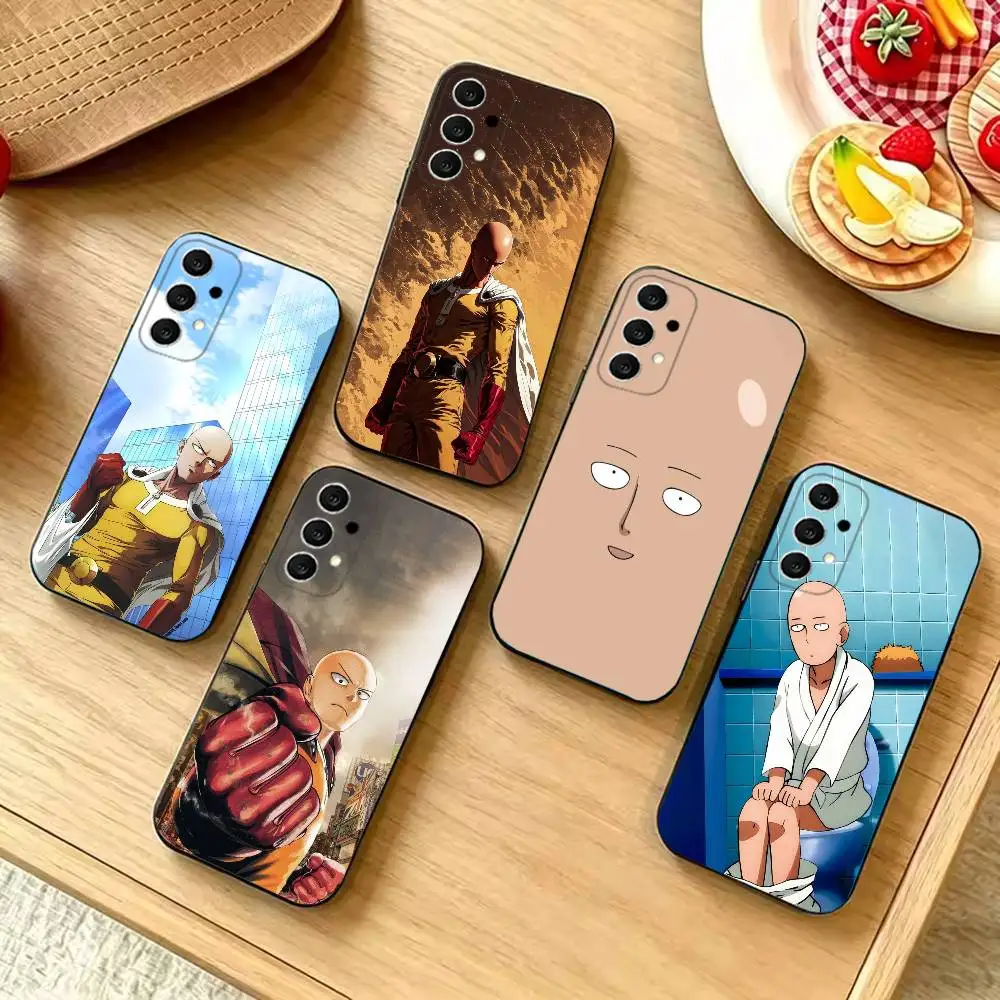 Anime O-One Punch Man Fashion Black Silicone Protective Phone Cover, Suitable for Samsung S20-S26,Ultra,Plus,FE,Lite,5G