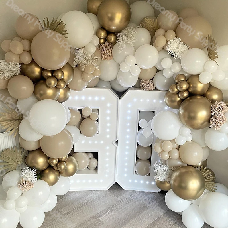 

140pcs White Sand Balloon Garland Chrome Gold Balloon Arch Kit Wedding Bridal Shower Adult Birthday Party Baby Shower Decoration