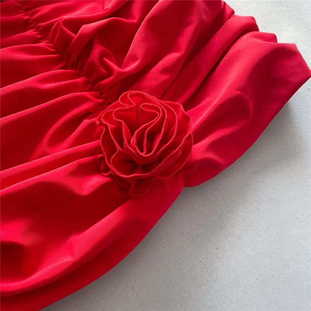 Sexy rote 3D-Blumen-Bademode, Überzug, 3-teiliges Bikini-Set, Push-Up-Badeanzüge, 2024, hoch geschnittener Badeanzug für Damen, Bandage, Strandmode