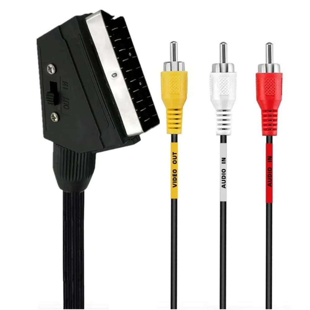 Premium Scart To 3Rca Adapter Cable With Switch 21 Pin Audio Video Converter Lead For Vintage Console Gaming Monitor