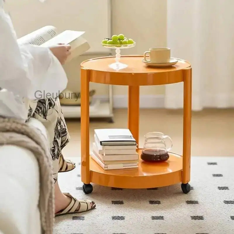 Room Sofa Side Table Trolley Living Coffee Table Double Shelf Home Round Coffee Table Bedroom Bedside Round Tables
