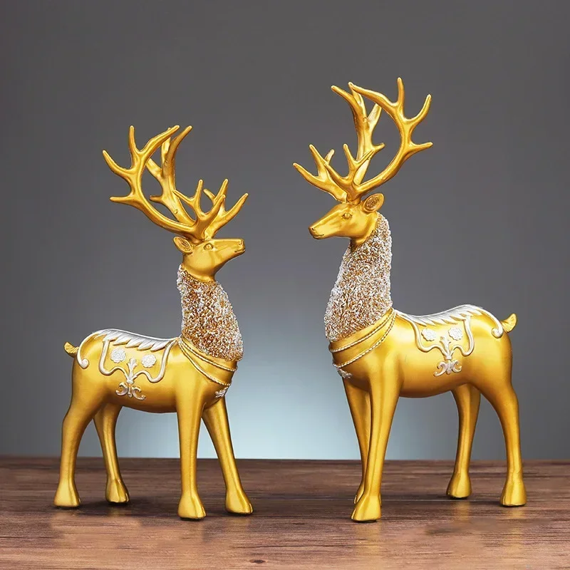 

2Pcs Deer Statue Resin Reindeer Figurines Sculpture Living Room Home Decoration Modern Nordic Desktop Ornament