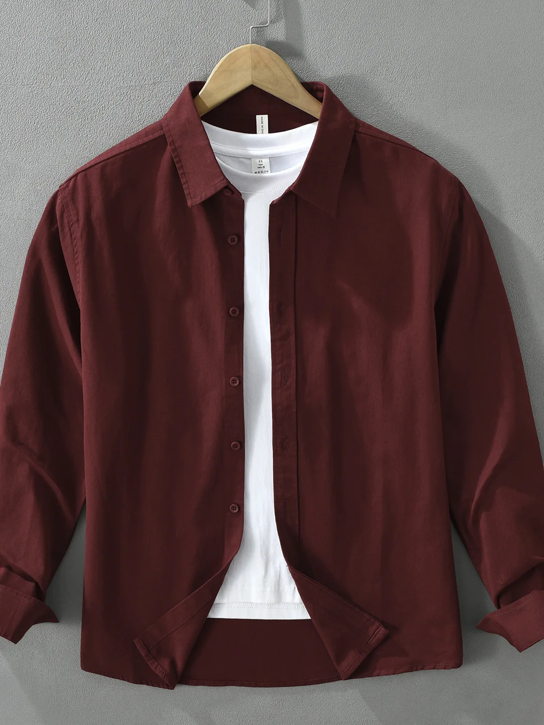 Basic Pure Color Cotton Long Sleeve Shirt Men's Casual Style Collared Outerwear Autumn New Arrival Versatile Loose Fit Shirt