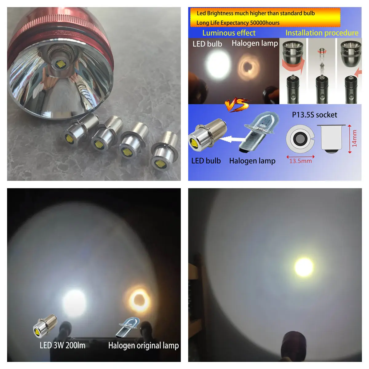 P13.5S Pr2 LED-lamp 3W Upgrade LED-zaklamp Maglite LED-conversiekit Mag Light LED-lamp 2-16 C&D-cellen Maglite-zaklamp