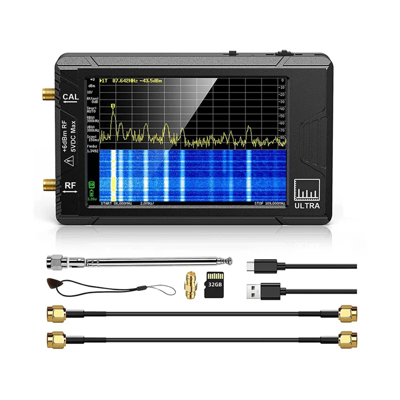 Ultra 4Inch Spectrum Analyzer Handheld TINY SA Frequency Analyzer 100KHz-5.3GHz Add 32GB Card Network Tester