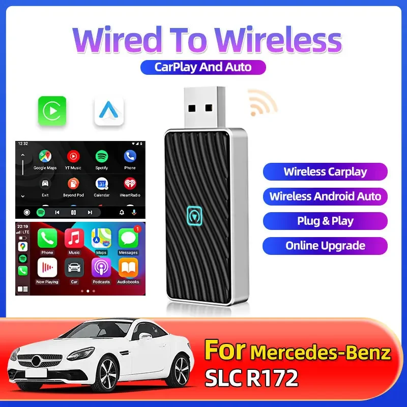 Для Mercedes-Benz SLC R172 1 шт. 2025 модный новый 2в1 беспроводной Android универсальный автомобильный адаптер Carplay Smart Dongle Plug and Play