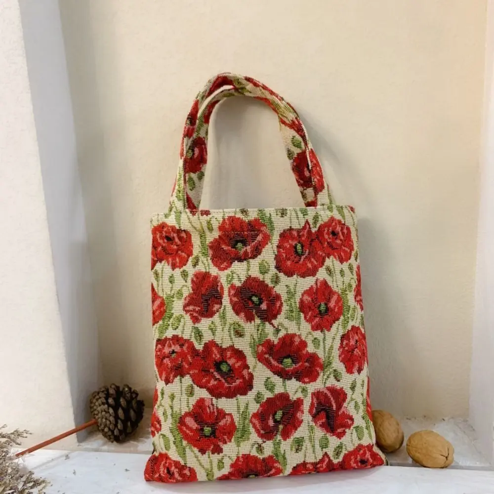 

Vintage Flower Clutch Purse Household Handle Vintage Shoulder Bags Tulip Flower Printed Portable Retro Flower Handbag Holiday