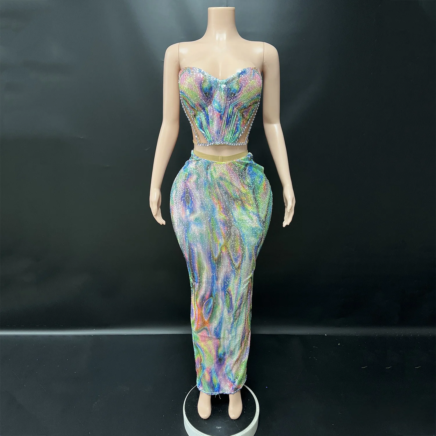 

Женское летнее платье на день рождения, красочный топ с блестками и длинная юбка, комплект из двух предметов, праздничная вечерняя клубная вечеринка, наряды