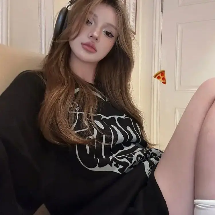 Letter Round Neck Pullover Sweatshirt 2024 Autumn And Winter Retro Long-Sleeved Casual Women'S Printed Loose Top