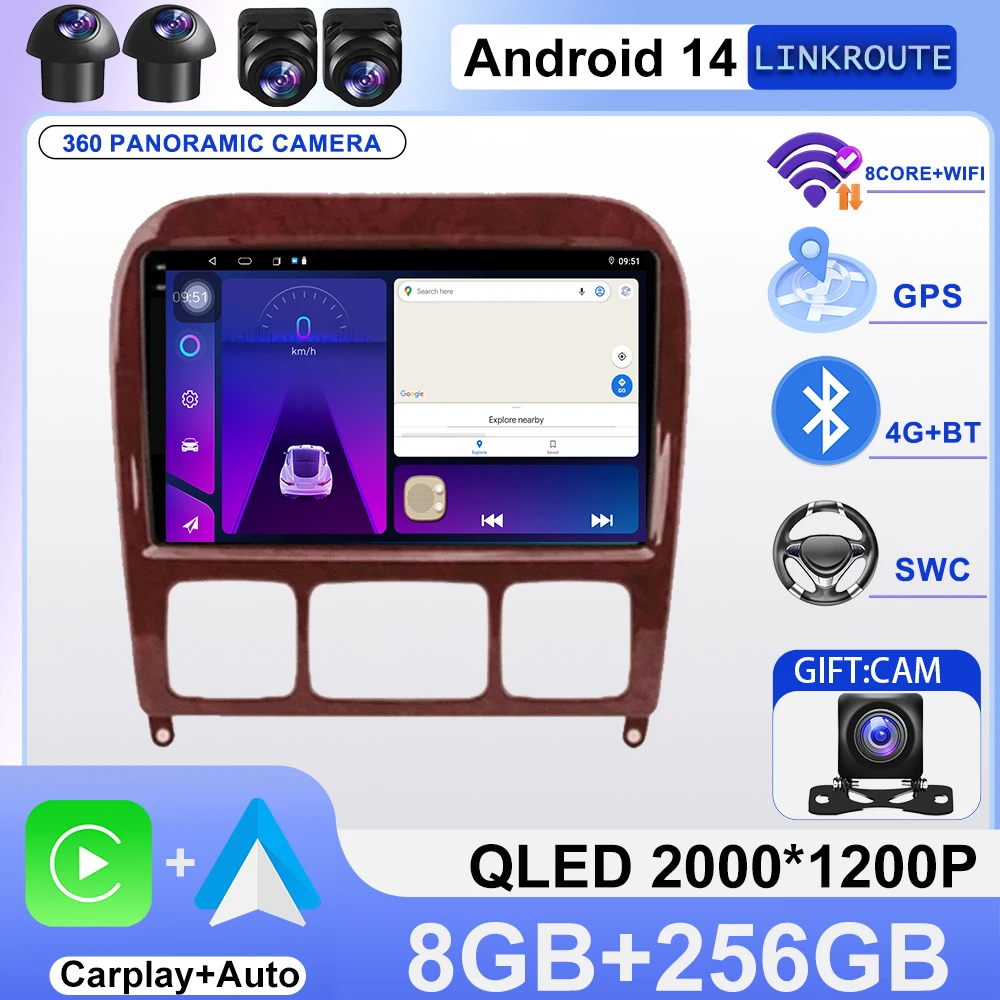 

Android 14 Car Radio for Mercedes Benz S Class W220 S280 S320 S350 S400 S430 S500 S600 AMG 1998-2005 GPS WIFI 4G Carplay NO 2Din