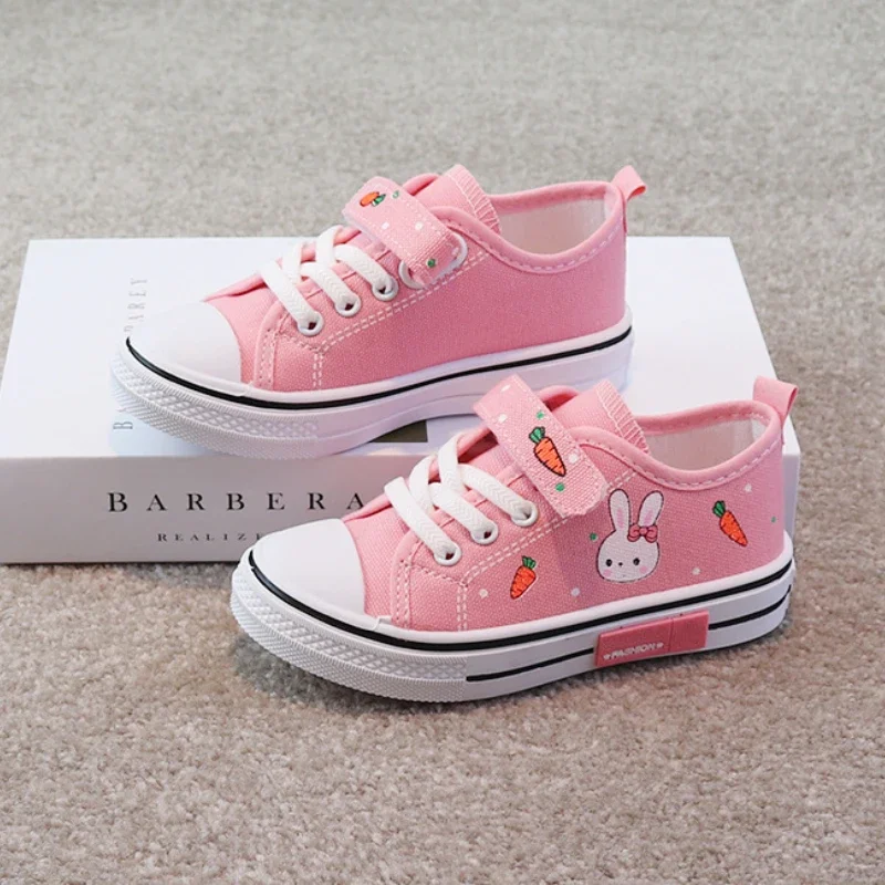 School Girls Shoes Cute Cartoon Kid Canvas Shoes Fashion Soft Sole Non Slip Casual Shoes Breathable Children Sneakers Flat Shoes