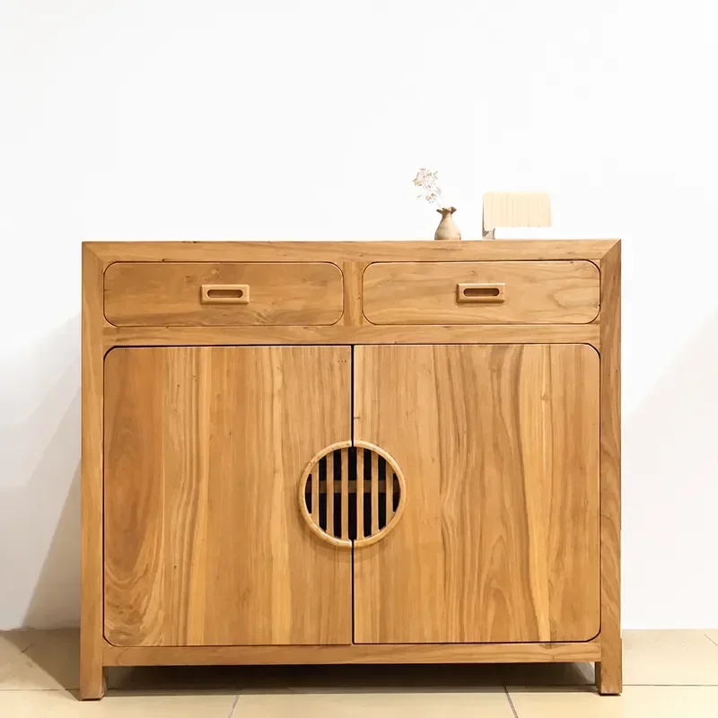 Old Elm New Chinese Style Paint Free Porch Cabinet Modern Zen Foyer Solid Wood Dining Sideboard Simple Storage Tea Cabinet
