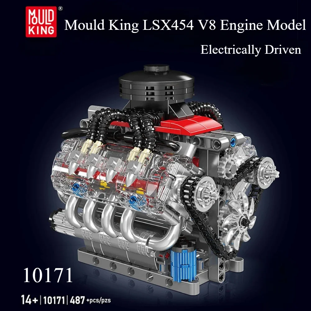 Mould King V8 Engine 10171 LSX454 Motorized Simulation Model Electrically Drive Building Blocks Technical Car Parts Toys Gift