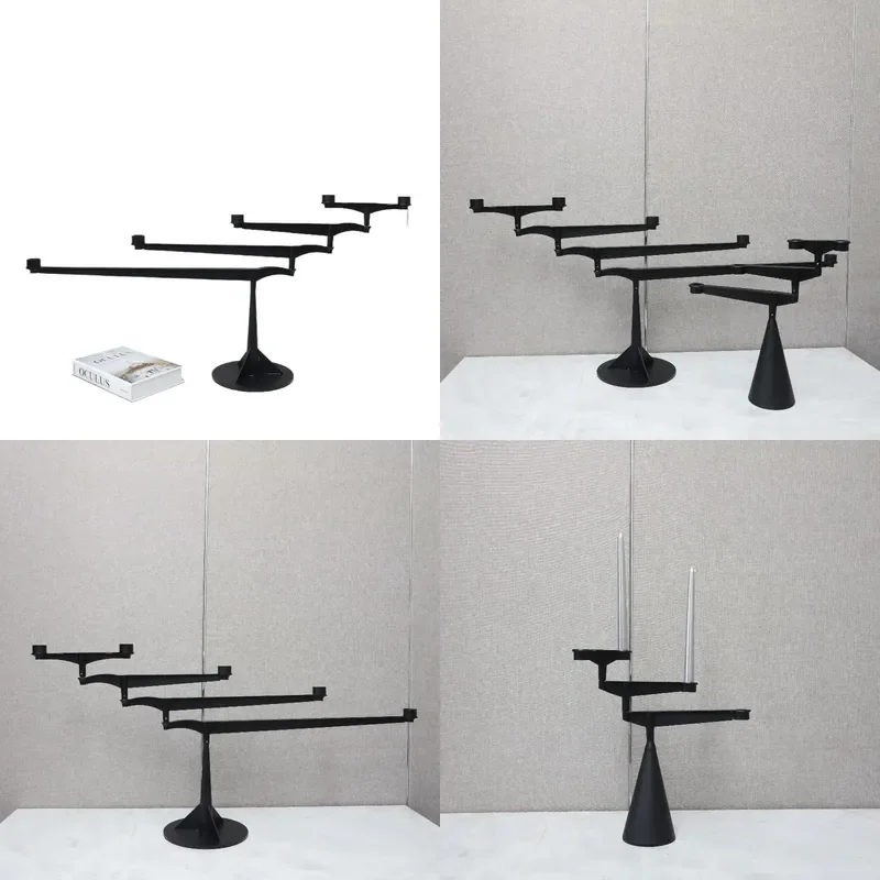 Modern Creative Metal Black Rotating Candlestick Ornament for Model Room Living Room Dining Room Desktop Decoration Crafts