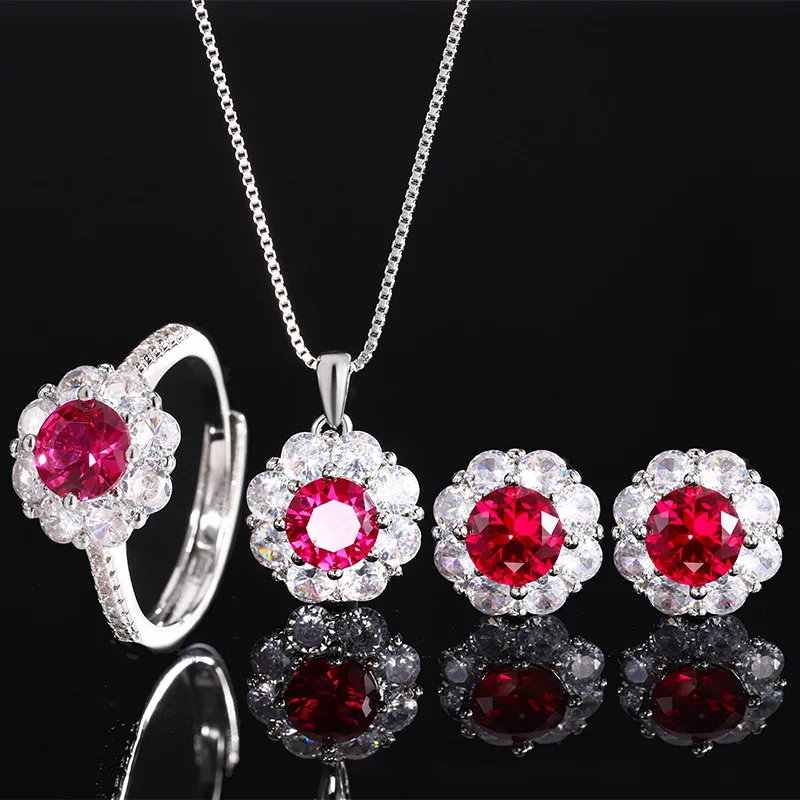 

2024 New Jewelry Gold-Plated Red Corundum Round Simple Style Set for Women 7-6mm