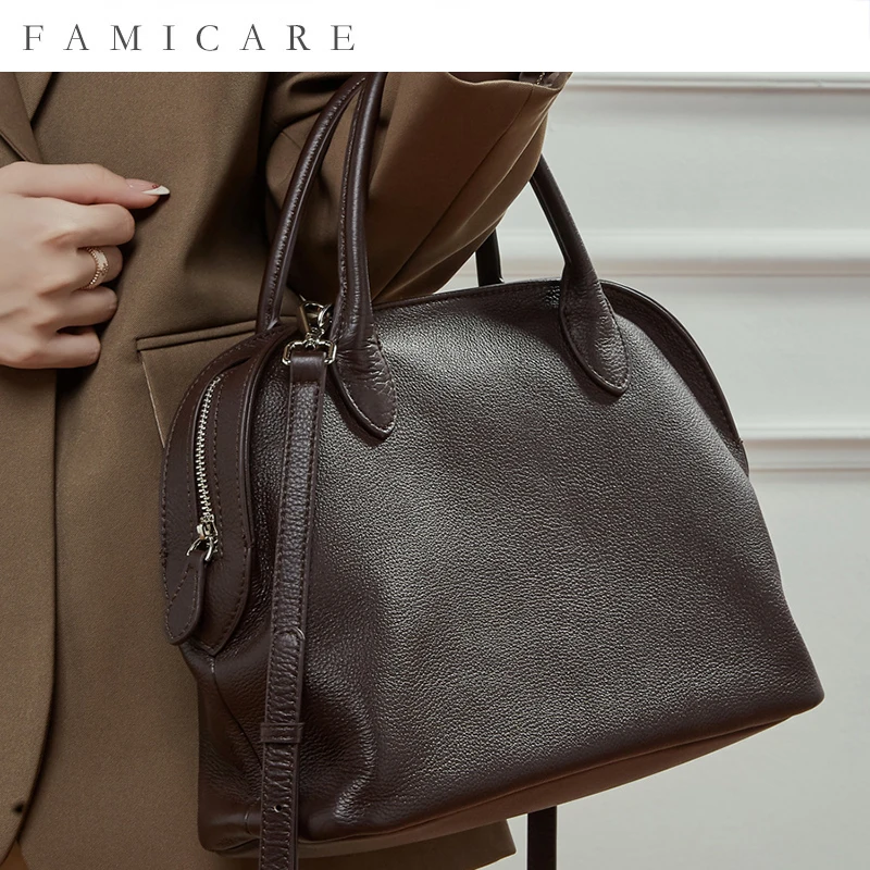 

2025 New Soft Top Grain Leather Vertical Tote Bucket Bag Unique Single Shoulder Crossbody Bag Women Minimalist Spacious Handbag