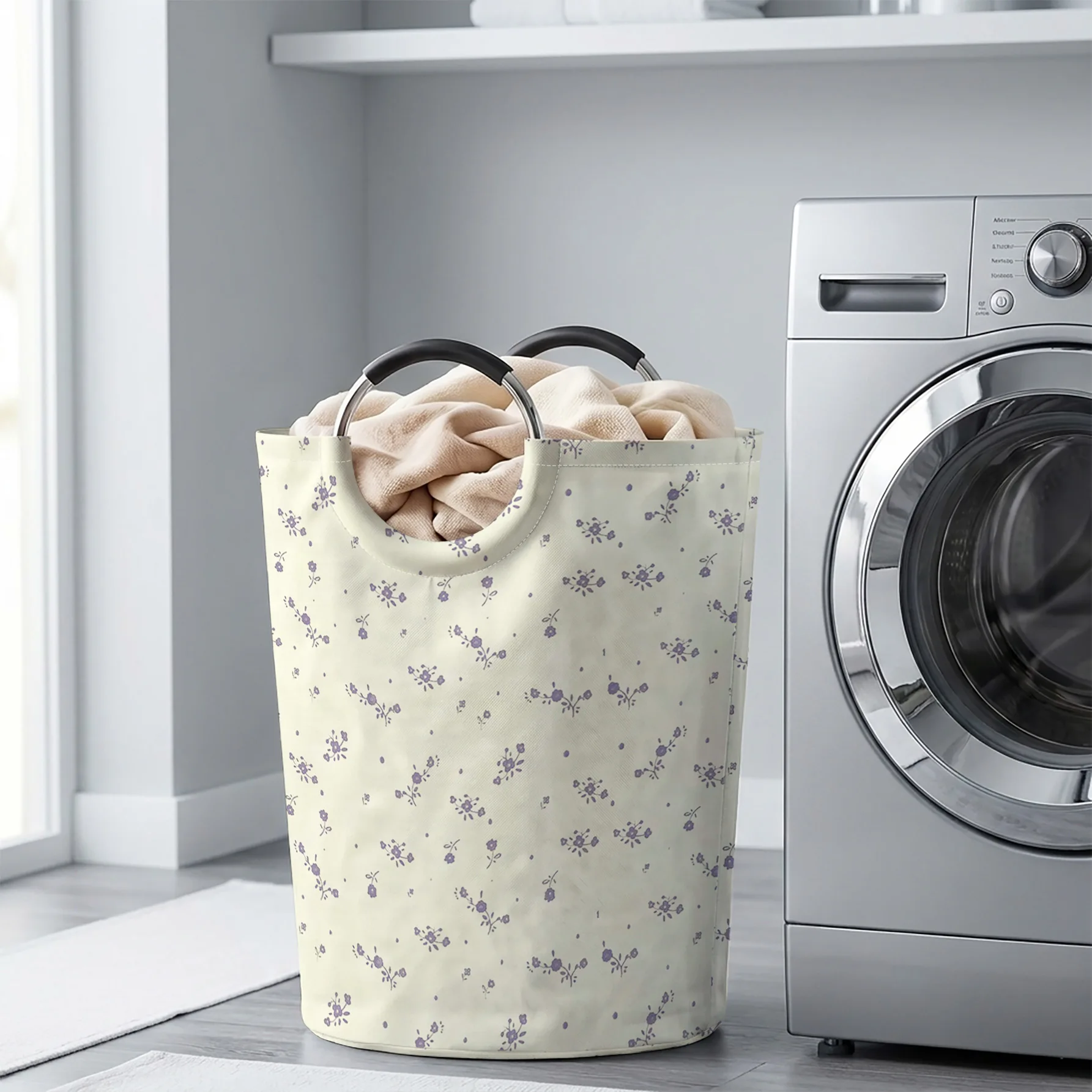 Purple Tiny Floral All‑Over Print Handheld Storage Basket, For Laundry, Bedroom & Home Sundries Storage