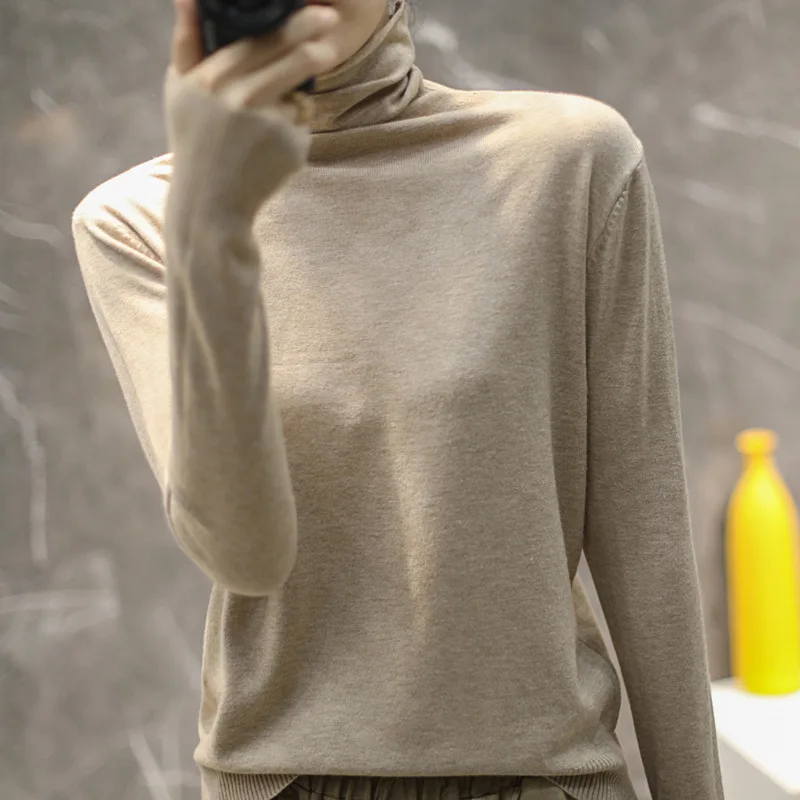 Autumn Winter 2023 Casual Cashmere Sweater Pullover Turtleneck Women\'s Solid Color Casual Long Sleeve Simple and Comfortable Top