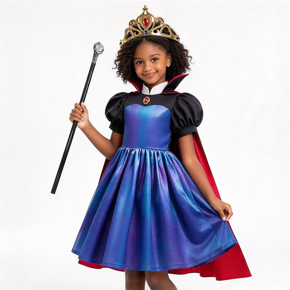 Girls Evil Queen Princess Costume Dress With Cape Kids Halloween Cosplay Carnival Party Stage Performance Children's Clothing