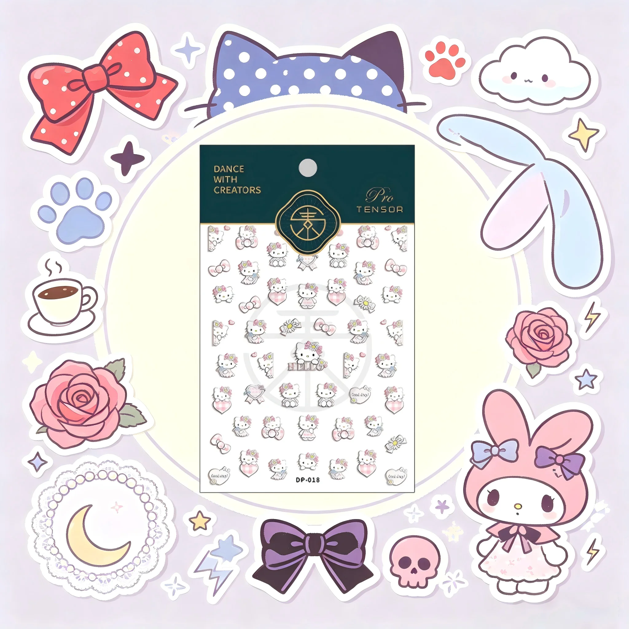 5D Relief Sanrio Nail Accessories Cinnamoroll Hello Kitty Nail Stickers Cute My Melody Self-Adhesive Long-Lasting Nail Charm