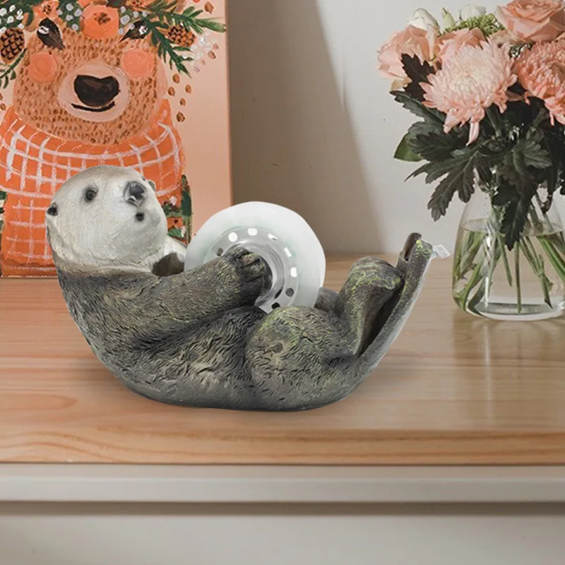 ​​​​​​​Cute Otter Tape Dispenser Set with Adhesive Tape Rolls Cartoon Animal Design Scrapbook Stationery Craft Supply Gift