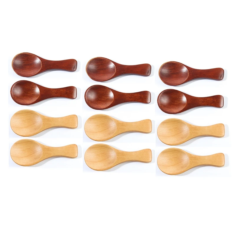 Set Of 12 Small Wooden Teaspoons, 3.2 Inch Mini Spoons For Jars Ideal For Condiments