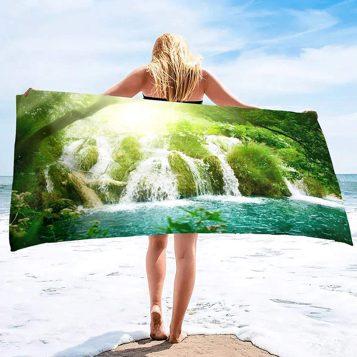 Microfiber Beach Towel, Sand Free Beach Blanket, Quick Dry Sand Free Lightweight Large Oversized Beach Towel Waterfall Print