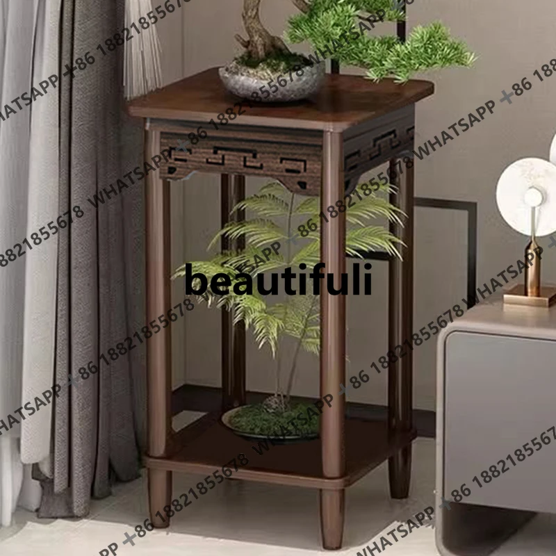 Solid wood flower shelf potted indoor floor-standing living room small balcony bracket display display