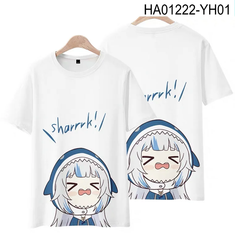 Gawr gura VTuber Printing T-shirt Summer Fashion Round Neck Short Sleeve Popular Japanese Streetwear Plus Size