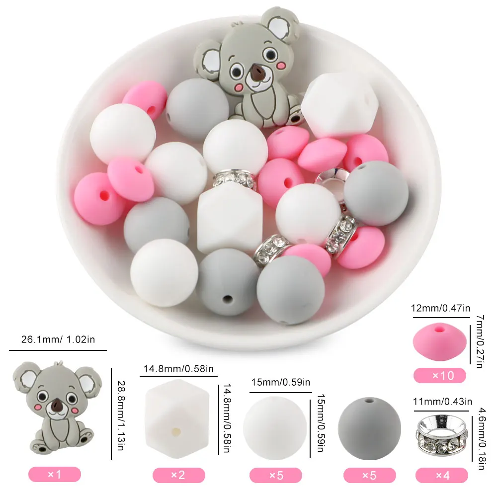 Animal Silicone Bead Colorful Hexagons Round Focal Beads Set For Jewelry Making DIY Bracelet Pacifier Chain Keychain Accessories