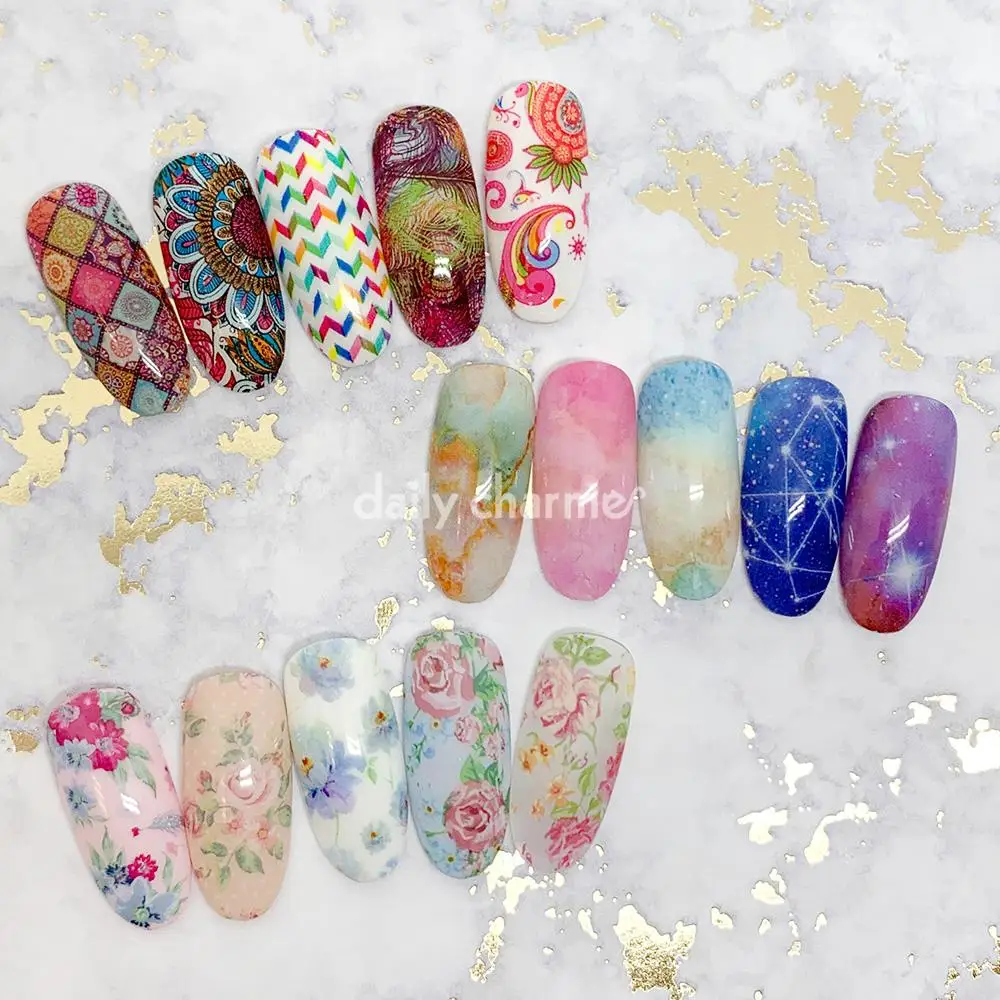 10 Rolls Flower Angel Nail Foils Transfer Paper Stickers Bohemia Sliders Adhesive Wraps DIY Marble Decal Nail Art Decorations