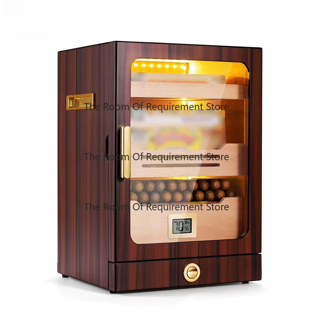 Cigar Cabinet Luxary Transparent Window Piano Paint Cedar Wood Large Capacity Cigar Humidor with Hygrometer and LED Light
