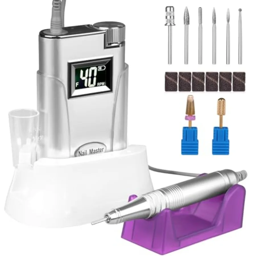 

2-in-1 40 000 RPM Cordless Nail Drill Rechargeable for Gel Dip Acrylic Nails Powerful Efile Nail Drills in Black with High-Spee