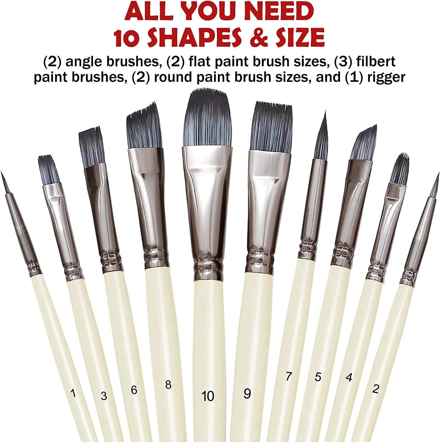 Professional Artist Paint Brushes Set 10 Pieces Canvas Synthetic Nylon Tips for Acrylic Oil Watercolor Painting Kits