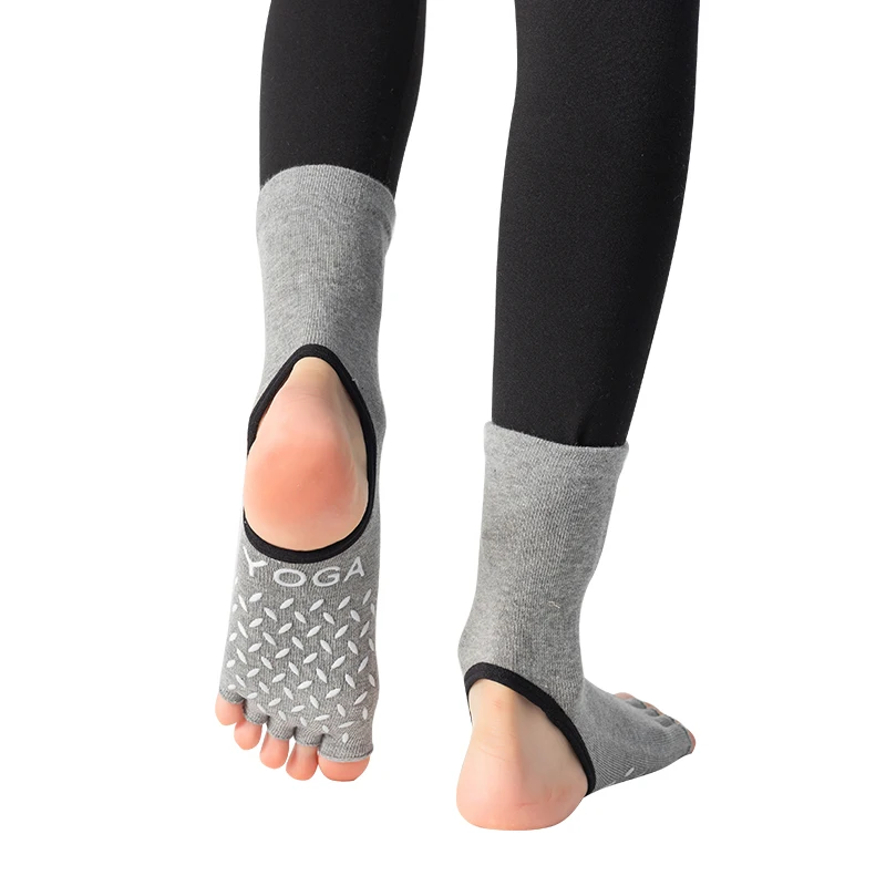 Silicone Non-Slip Toeless Pilates Socks Five Fingers Cotton Yoga Socks for Women Fitness Sport Dance Ballet Ankle Socks for Lady