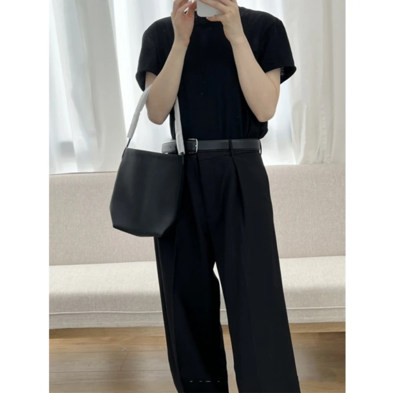 

25 year new cowhide lychee pattern single shoulder commuting versatile large capacity bucket bag