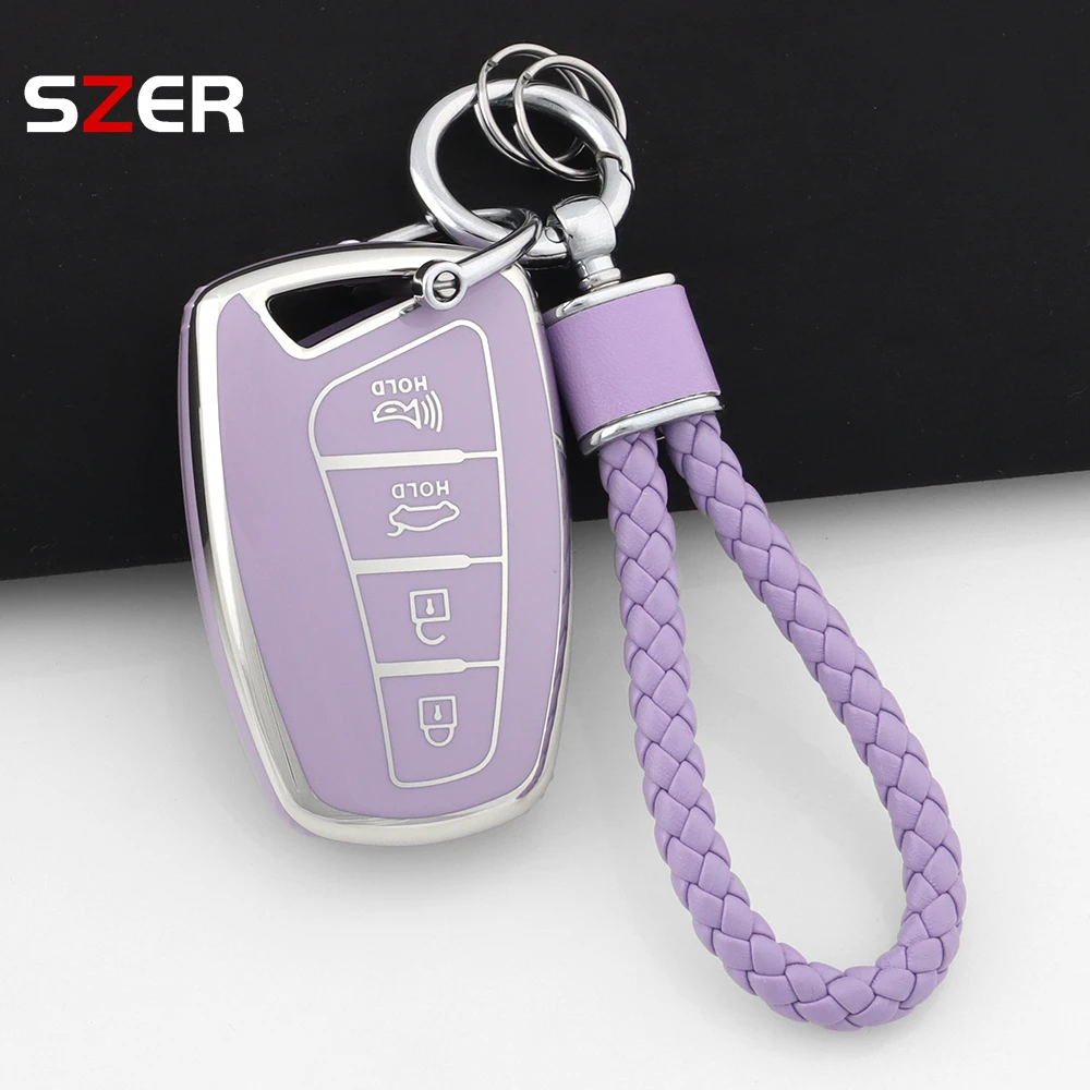 4-Tasten-TPU-Autoschlüsseletui Tasche Fob Schlüsselanhänger für Hyundai Santa Fe Sport Ix45 Equus Centennial Genesis G80 Grandeur Azera 2013–2016