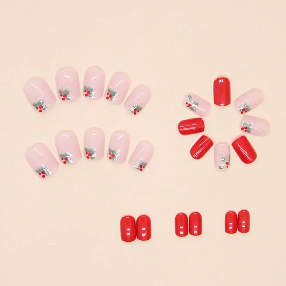 Fashion Long Square False Nails French Full Cover Fake Nials Red Flowers Detachable Press on Nails DIY