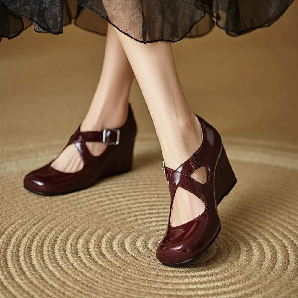 2026 Spring Summer Women's Fashion Genuine Leather High Heels, Slip-On Cross Strap for Office & Date