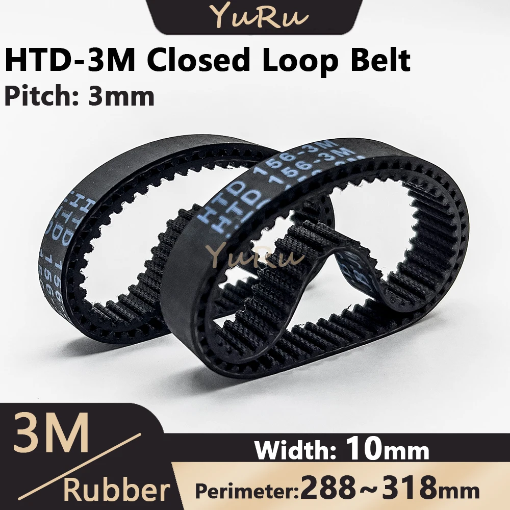 HTD-3M Timing Belt Width 10mm Rubber Closed Loop Length 288 291 294 297 300 303 306 309 312 315 318mm HTD3M Synchronous Belt 3M